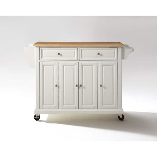 CROSLEY FURNITURE Full Size White Kitchen Cart with Natural Wood Top