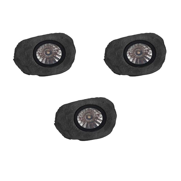 Hampton Bay Hand-Painted LED Outdoor Solar Rock Spot Light (3-Pack)