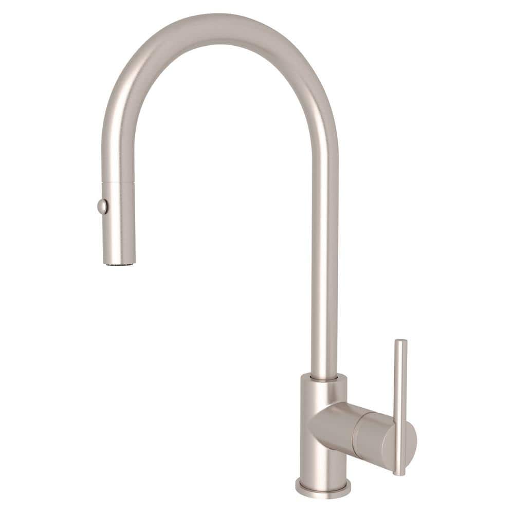 Satin Nickel Brass Pull-Down Kitchen Faucet with Spray