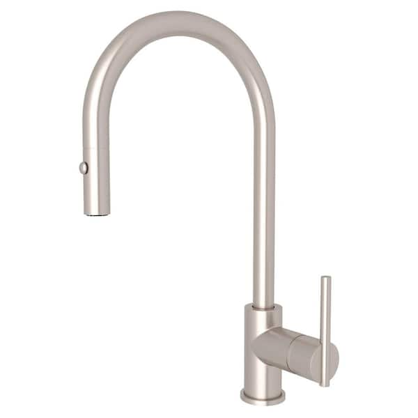 Pirellone Single Handle Pull Down Sprayer Kitchen Faucet in Satin Nickel