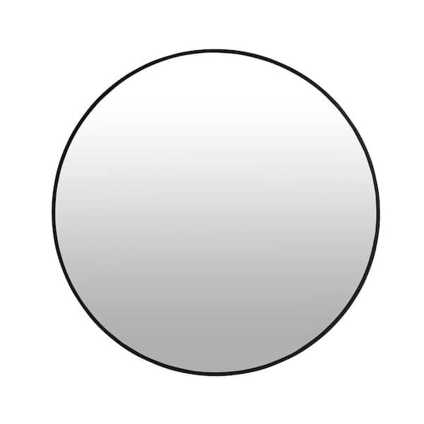 FORCLOVER 32 in. W x 32 in. H Round Aluminium Alloy Framed Wall Bathroom Vanity Mirror in Matte Black