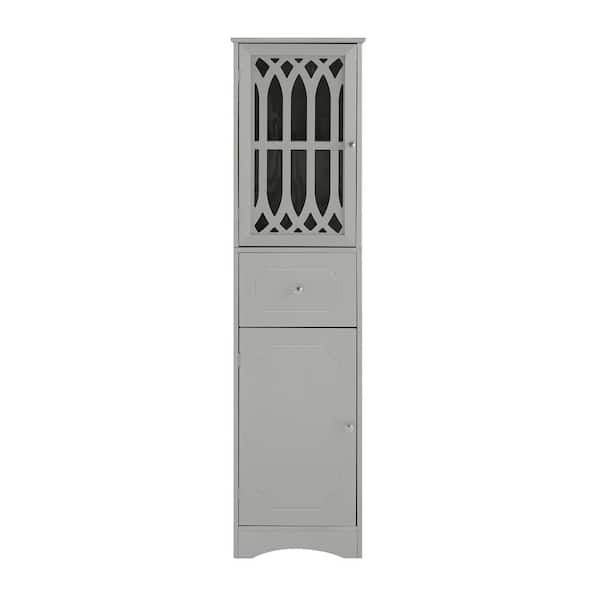 Hooseng 14.2 in. W x 16.5 in. D x 63.8 in. H Gray MDF Linen Cabinet with Drawer and Doors
