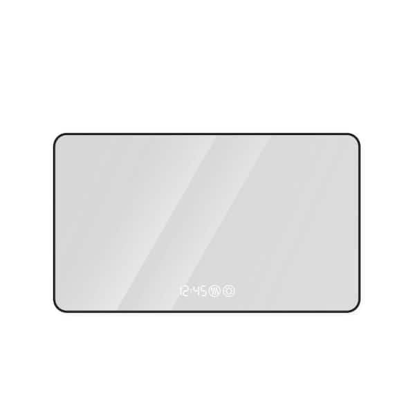 29 in. W x 39 in. H Black Rectangular Anti-Fog LED Light Wall Bathroom Vanity Mirror with Time and Temperature Display