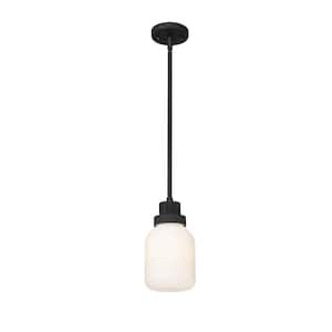 Somers 100-Watt 1 Light Textured Black Shaded Pendant Light with Frosted glass Frosted Glass Shade