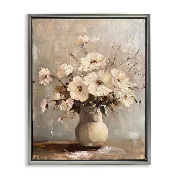 Stupell Industries Lovely Heirloom Bouquet by Petal Prints Design Gray Floater Frame Nature Graphic Art Print 21 in. x 17 in.