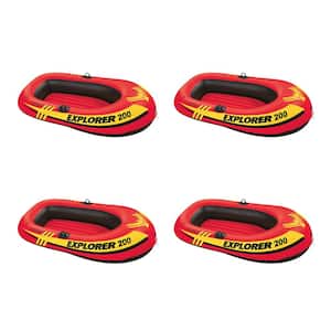 Red Oval PVC Explorer 200 Inflatable 2-Person River Pool Boat Raft Set Oars and Pump (4-Pack)