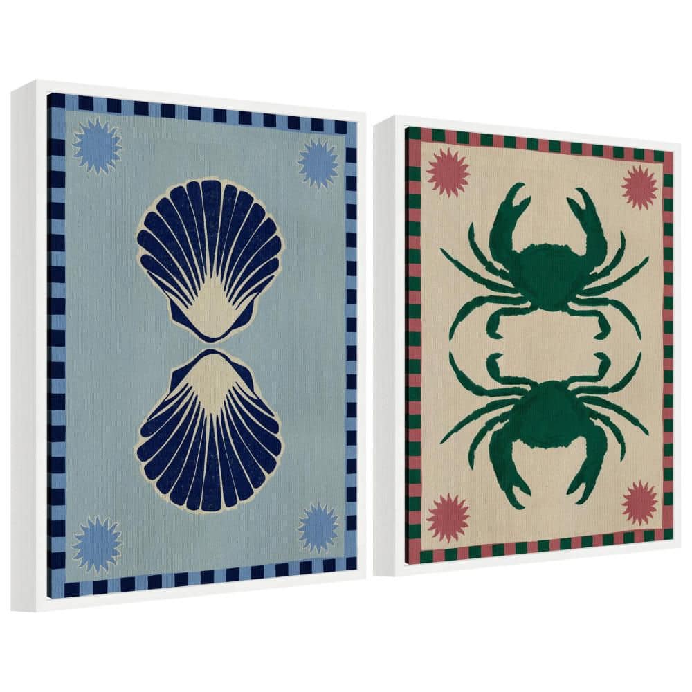 "2 Piece Sylvie ""Lush Duo Seashells and Crabs"" by Shatha Al Dafai Beach Framed Art Print Set 24 in. x 18 in." price history on PriceWatchPro