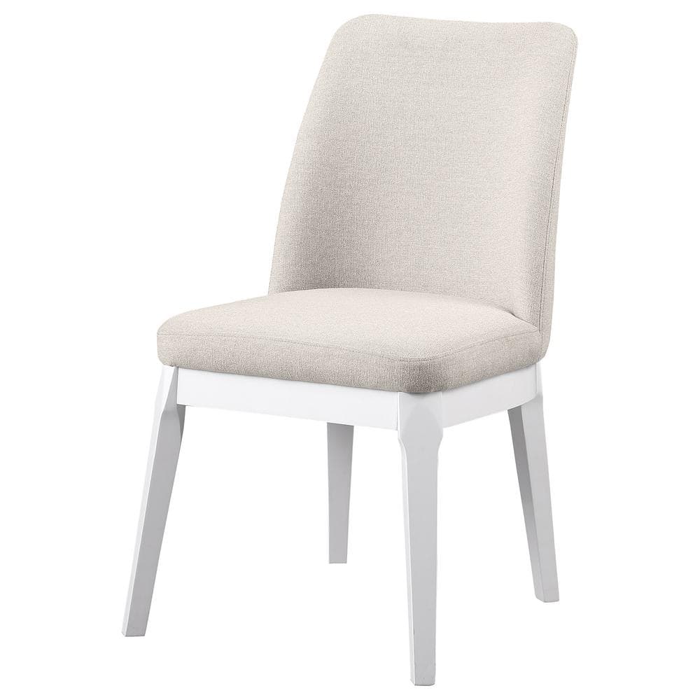 Beige Upholstered High Back Side Chair with Wood Legs