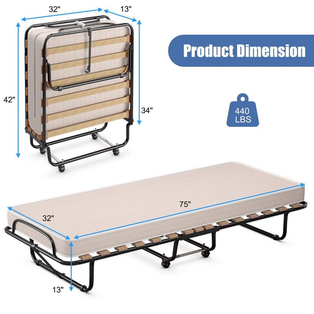 Portable Memory Foam Folding Bed with Mattress Rollaway Cot Beige Made in Italy - thumbnail 3