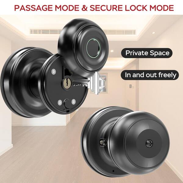 TIRAMISUBEST Fingerprint Door Lock Black Smart Doorknob with