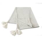 Nicobar Gray Casual Striped Tassel Cotton Throw Blanket
