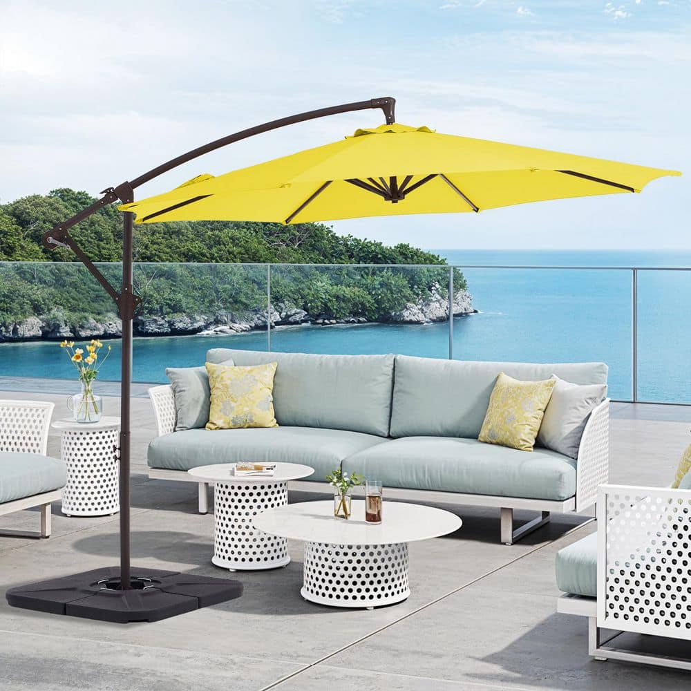 bright yellow patio umbrella Tilt Enhance your outdoor experience with the 120 in 10ft Round Patio Offset Hanging