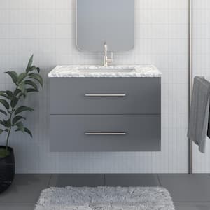 Napa 36 W x 22 D x 21-3/4 H Single Sink Bathroom Vanity Wall Mounted in Gray with Carrera Marble Countertop
