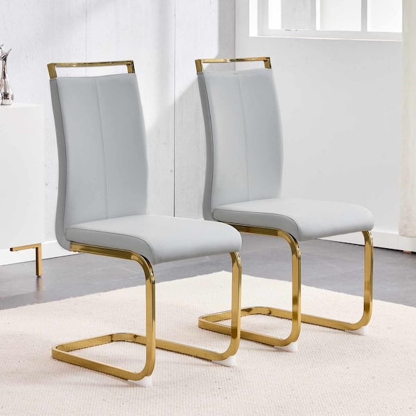 Modern Light Gray PU Leather Seat Dining Chairs Set of 2 for Kitchen, Living, Dining Room