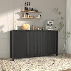 55 in. Accent Storage Cabinet Kitchen Storage Cabinet with 4-Fluted Doors in Black