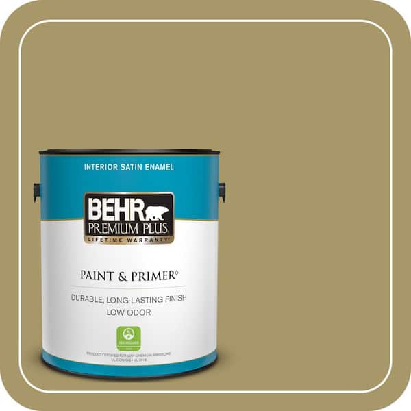 BEHR PREMIUM PLUS 1 gal. #PPU8-05 Eco Green Satin Enamel Low Odor Interior Paint & Primer