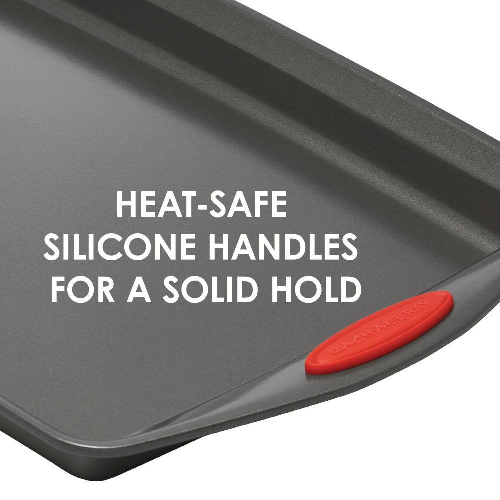 Gray Nonstick Rectangular Baking Pan with Red Silicone Grips