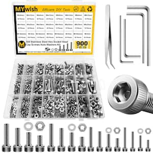 900-Piece M3, M4, M5, M6 Machine Screw Assortment Kit with Hex Nuts, Flat Washers, and Bolts