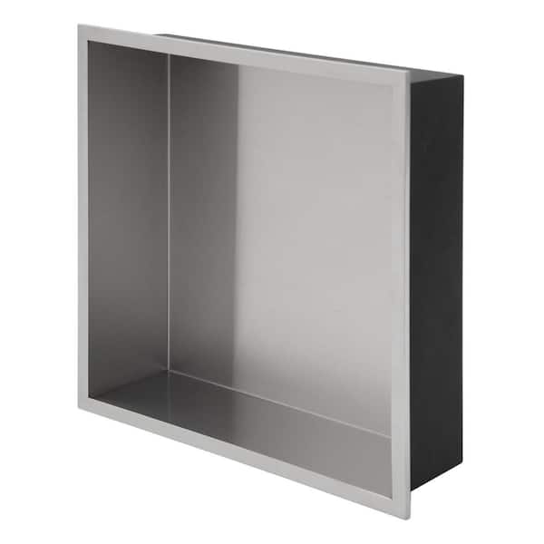 FUNKOL 12 in. x 12 in. Brushed Nickel Stainless Steel Wall Mounted Shower Niche Single Shelf