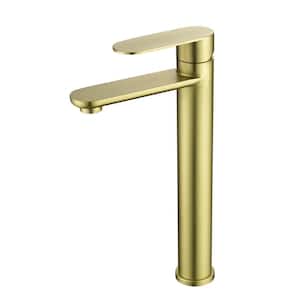 Single Handle Vessel Sink Faucet, Single Hole Tall Bathroom Faucet in Brushed Gold