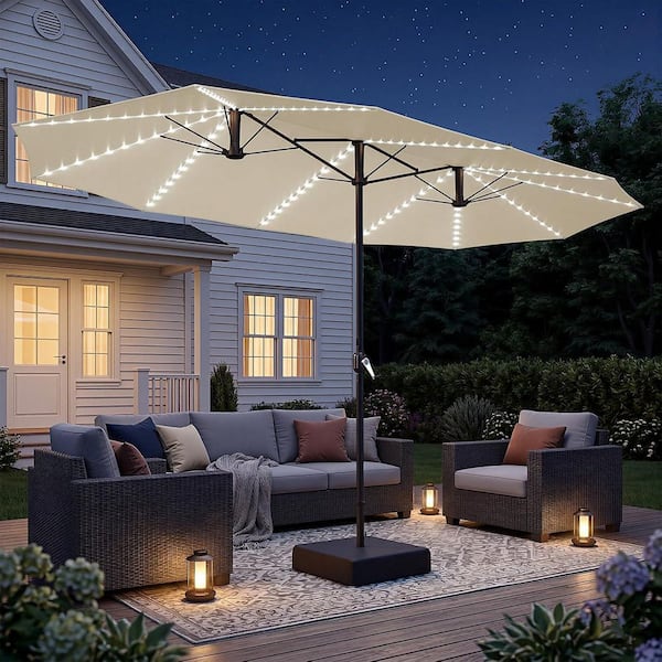 costco.patio.umbrella Garden Winds Round Cantilever 573573 Umbrella Replacement Canopy Best Choice Products 10ft Solar Market Patio Umbrella w/ Woodgrain Pattern Pole  LED Lights  Tilt & Crank - Outdoor Sun Shade for Backyard Table  Deck  Poolside - Ivory Lights:No Lights Pure Garden 20 lbs