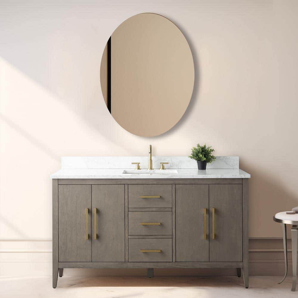 60'' Gray Single Bathroom Vanity with Marble Top