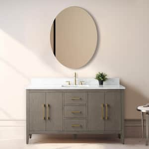 60 in. W x 22 in. D x 34 in. H Single-Sink Bath Vanity in Driftwood Gray with Engineered Marble Top in Arabescato White