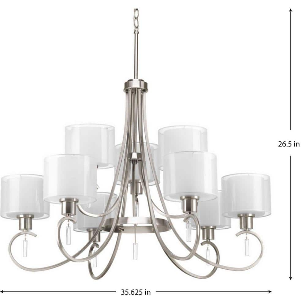 Brushed Nickel 9-Light Two-Tier Chandelier with Drum Shades