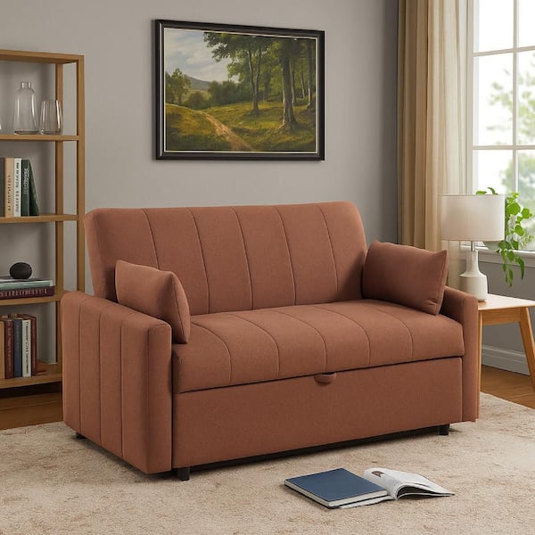 Porta 59.5 in. Copper Brown and Black Boucle Fabric Sleeper Size Full Sofa Bed