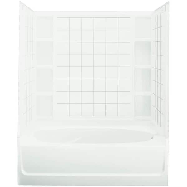 Unbranded Ensemble 42 in. x 60 in. x 73-1/4 in. Bath and Shower Kit Right Drain in White with Backer Boards