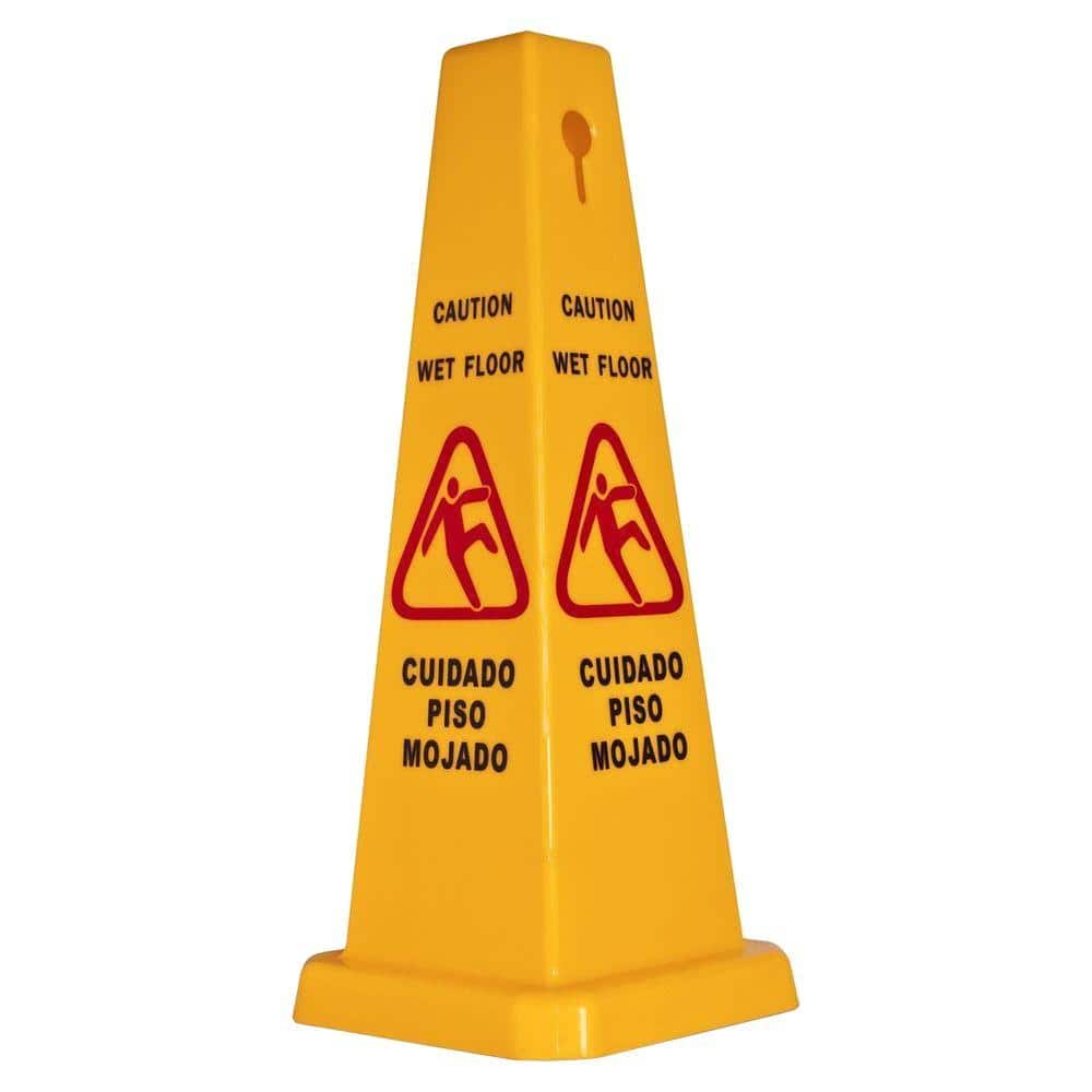 Stackable Janitorial 27" Plastic Caution Wet Floor Cone-Shaped Signs 2 Pack 