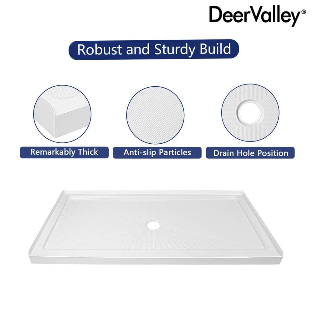 60'' White Acrylic Shower Base with Non-slip Design