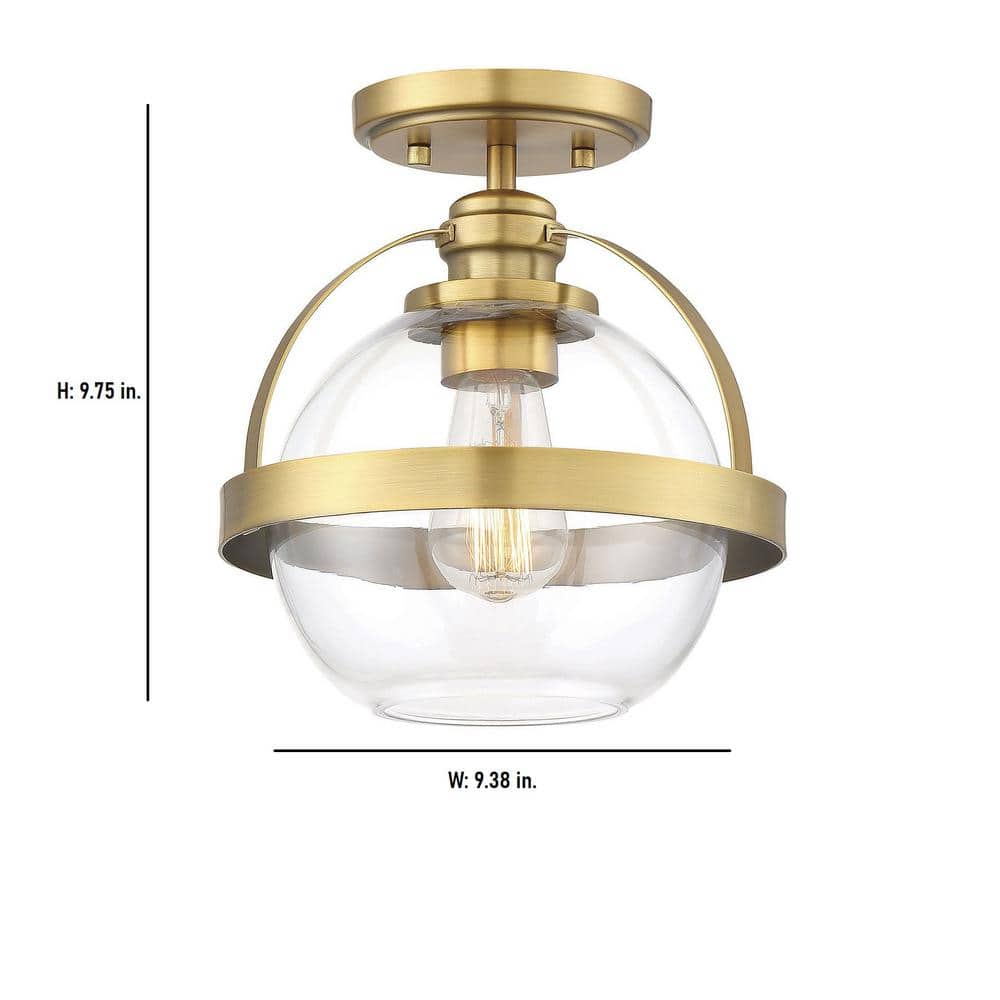 Warm Brass Globe Ceiling Light with Clear Glass Orb