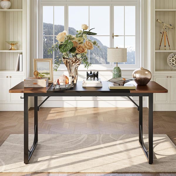 63 in. Executive Desk Lager Writing Desk with Metal Frame Home Office Desk, Walnut