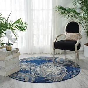 Somerset Denim 6 ft. x 6 ft. Medallions Contemporary Round Area Rug