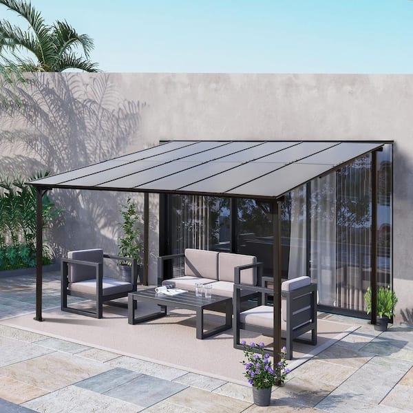 12 ft. x 10 ft. Outdoor Steel Hard Top Pergola with Canopy, Grey