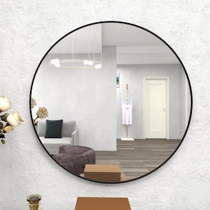 27.5 in. W x 27.5 in. H Round Aluminum Framed Wall Mounted Bathroom Vanity Mirror in Black