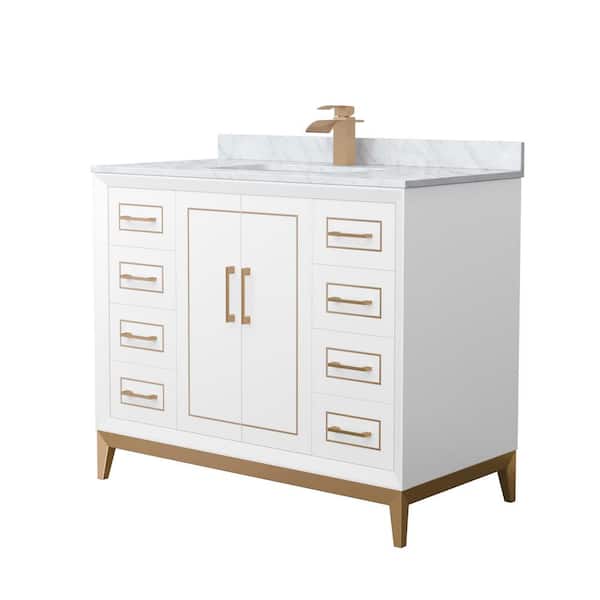 Wyndham Collection Marlena 42 in. W x 22 in. D x 35.25 in. H Single Bath Vanity in White with White Carrara Marble Top