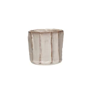 4.25 in. W x 4 in. H Reactive Glaze Cream Stoneware Pleated Decorative Pot