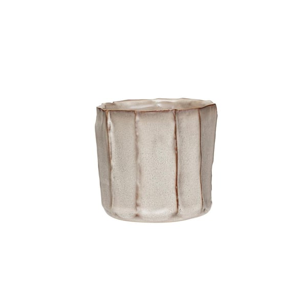 Storied Home 4.25 in. W x 4 in. H Reactive Glaze Cream Stoneware Pleated Decorative Pot
