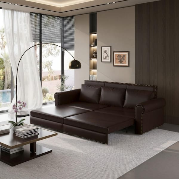 Homy Casa DBZY 93.7 in. Espresso Faux Leather King Size 3-in-1