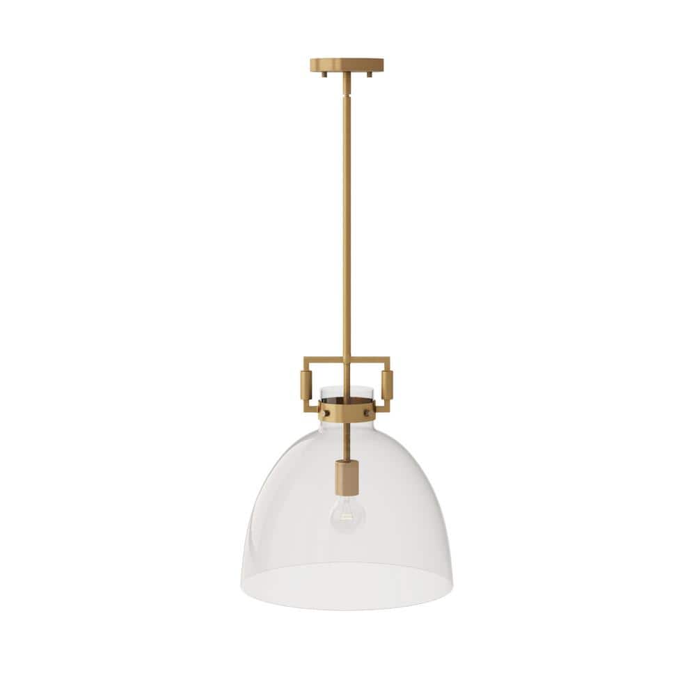 Nathan James Leigh Gold Indoor Ceiling Hanging Pendant Light with Clear Glass and Adjustable Cord for Kitchen, Island, Entryway
