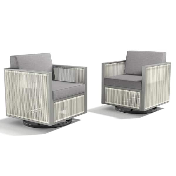 Square Tube Series Light Gray Wicker Outdoor Patio Glider with Cushion Guard Light Gray Cushions