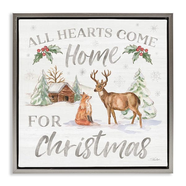 Stupell Industries Home for Christmas Phrase by Silvia Vassileva 1 Piece Floater Frame Graphic Print Animal Art Print 18 in. x 18 in.