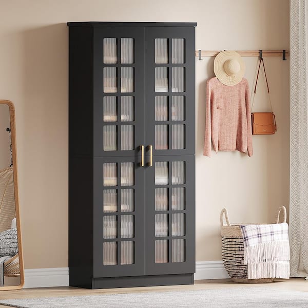 71 in. H x 31.5 in. W Black Engineered Wood Shoe Storage Cabinet, 8-Tier Shoe Organizer Entryway Shoe Rack with Doors