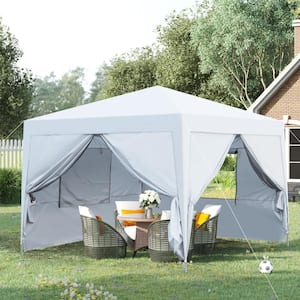 10 ft. x 10 ft. Pop Up White Gazebo Canopy Tent Removable Sidewall with Zipper, 2-pieces Sidewall with Windows