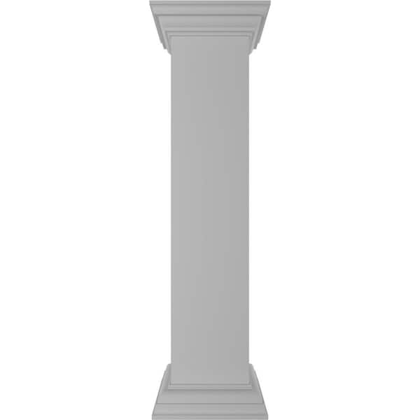 Ekena Millwork Plain 40 in. x 8 in. White Box Newel Post with Flat Capital and Base Trim (Installation Kit Included)