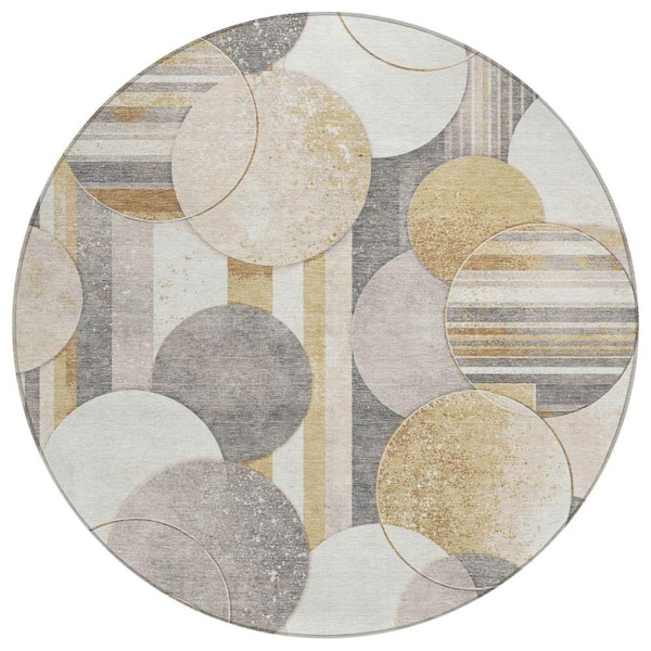 Chantille Machine Washable Indoor/Outdoor Abstract ACN2778 Gold 8 ft. x 8 ft. Round Rug