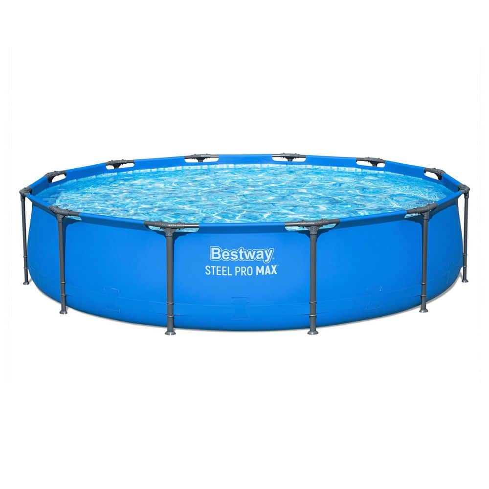 Bestway Steel Pro MAX 12 ft. Round 30 ft. Metal Frame Above Ground Pool, Blue, POOL ONLY