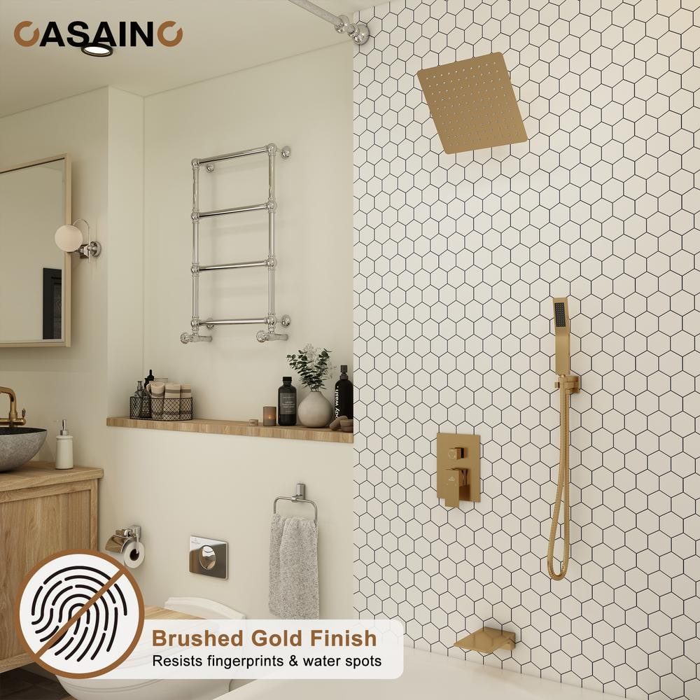 Brushed Gold Multi-Head Rainfall Shower System with Handheld